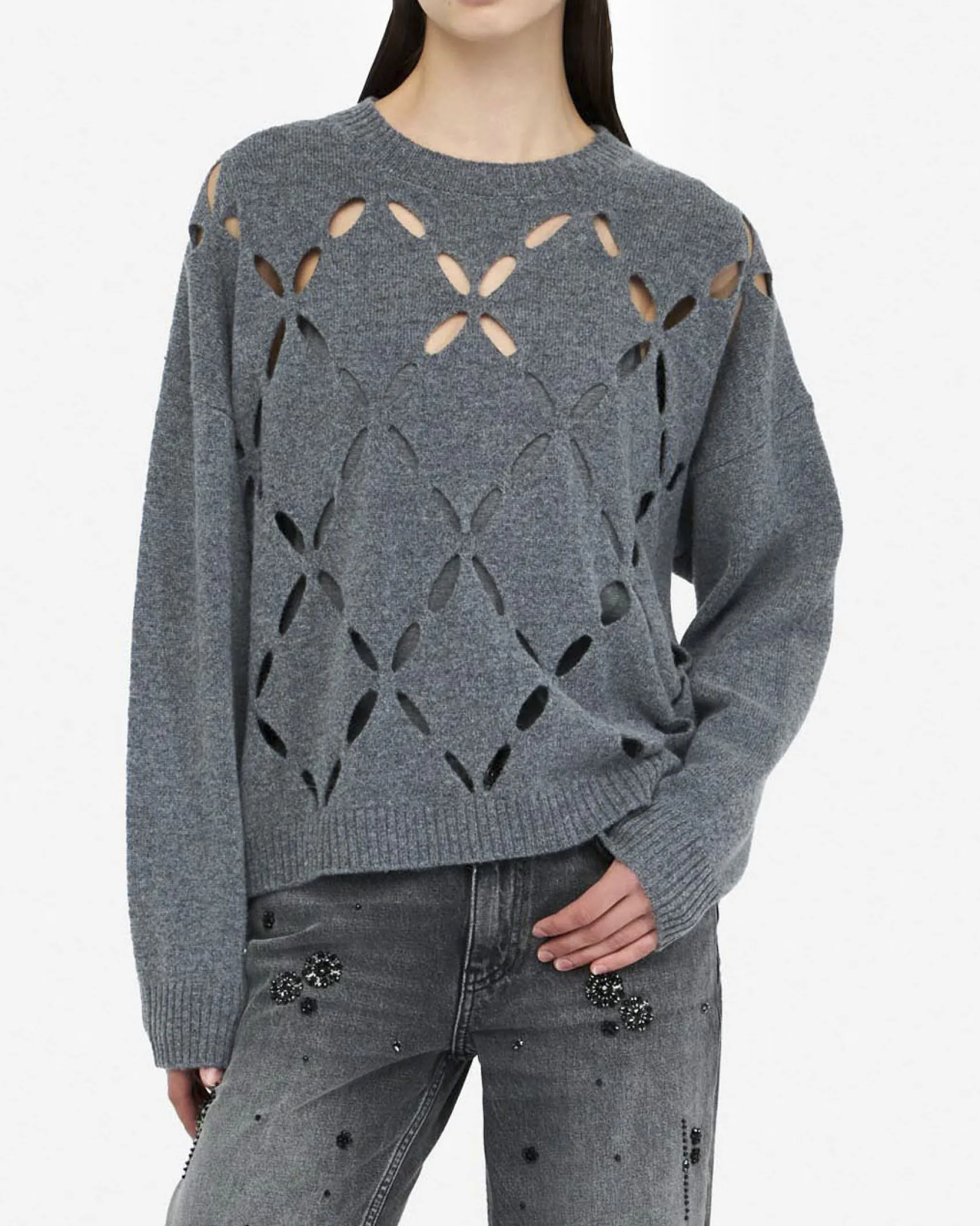 Maglia Liu Jo Jeans grigia in lana con dettagli cut-out in rilievo