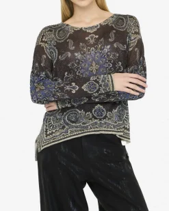 Maglia Liu Jo Jeans marrone in viscosa con stampa all-over e lurex