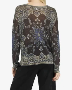 Maglia Liu Jo Jeans marrone in viscosa con stampa all-over e lurex