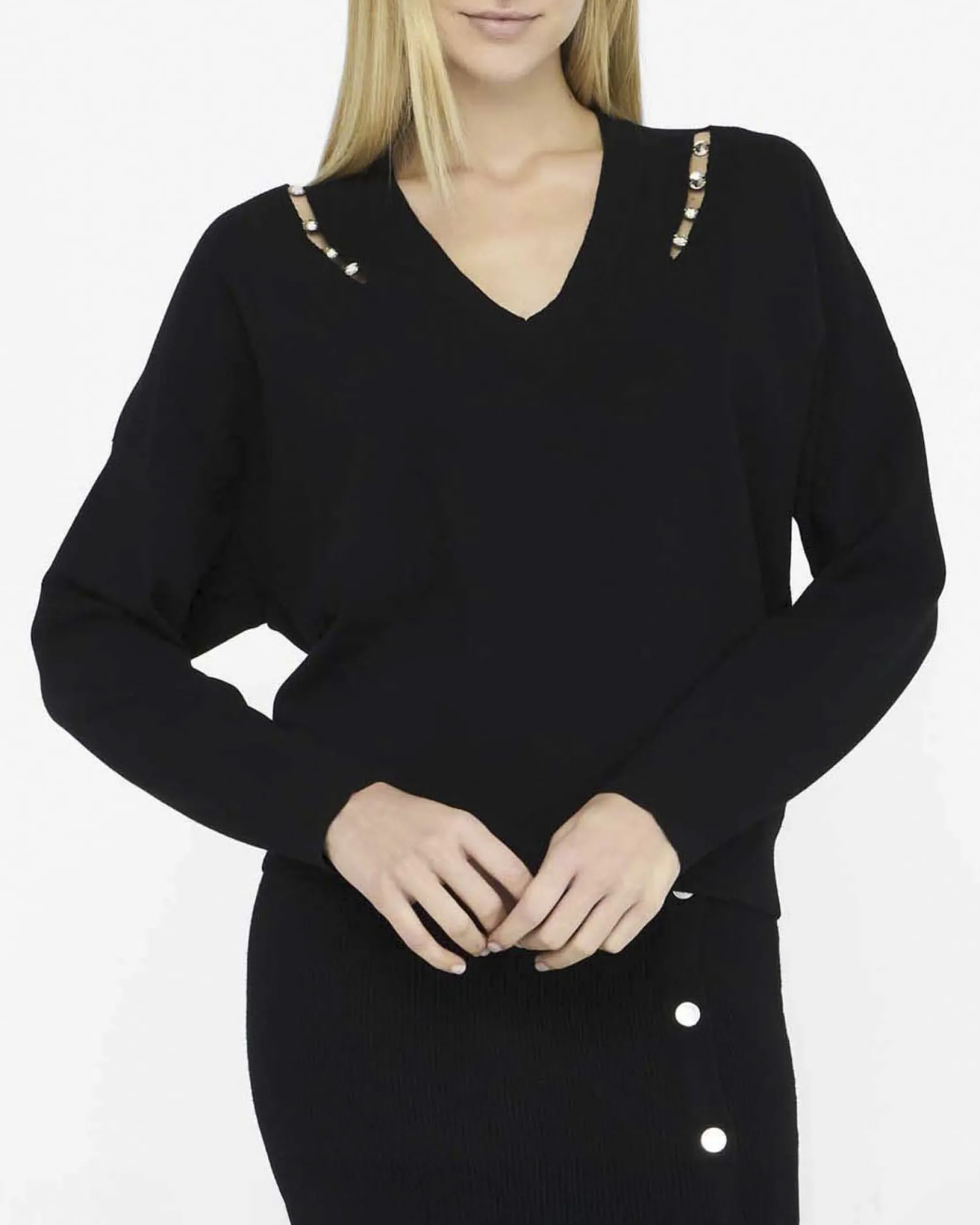 Maglia Liu Jo Jeans nera in viscosa con dettagli gioiello