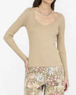 Maglia Liu Jo Jeans oro in misto viscosa con lurex e scollo a V