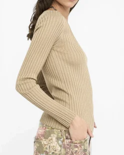 Maglia Liu Jo Jeans oro in misto viscosa con lurex e scollo a V