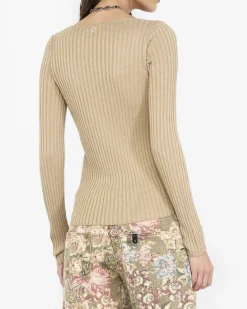 Maglia Liu Jo Jeans oro in misto viscosa con lurex e scollo a V