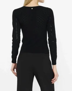 Maglia Liu Jo nera viscosa rombi in rilievo e paillettes