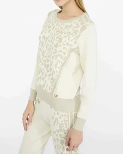 Maglia Liu Jo Sport avorio in viscosa con motivo animalier in rilievo
