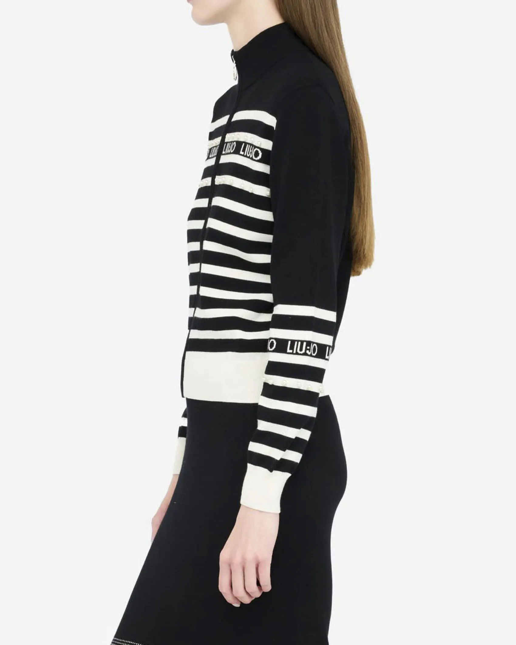 Maglia Liu Jo Sport nera in viscosa con righe e logo a contrasto