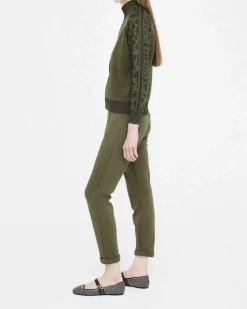 Maglia Liu Jo Sport verde militare in viscosa con motivo animalier a rilievo