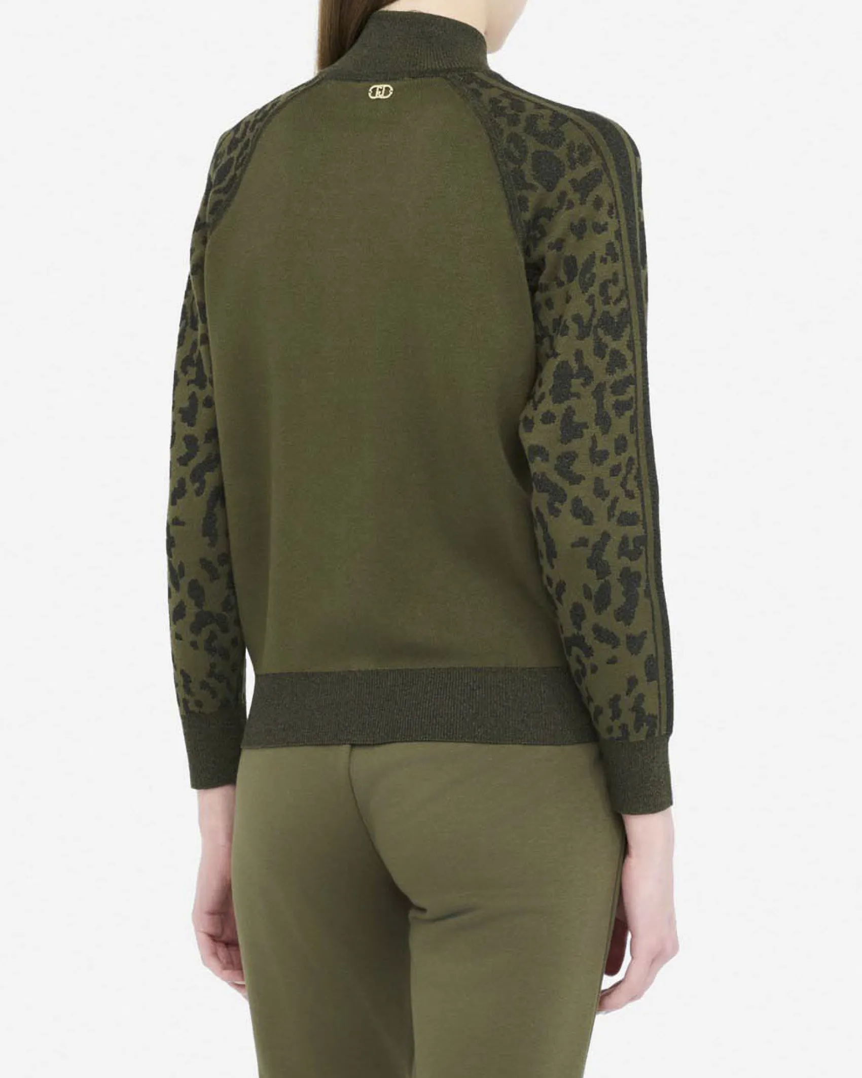 Maglia Liu Jo Sport verde militare in viscosa con motivo animalier a rilievo