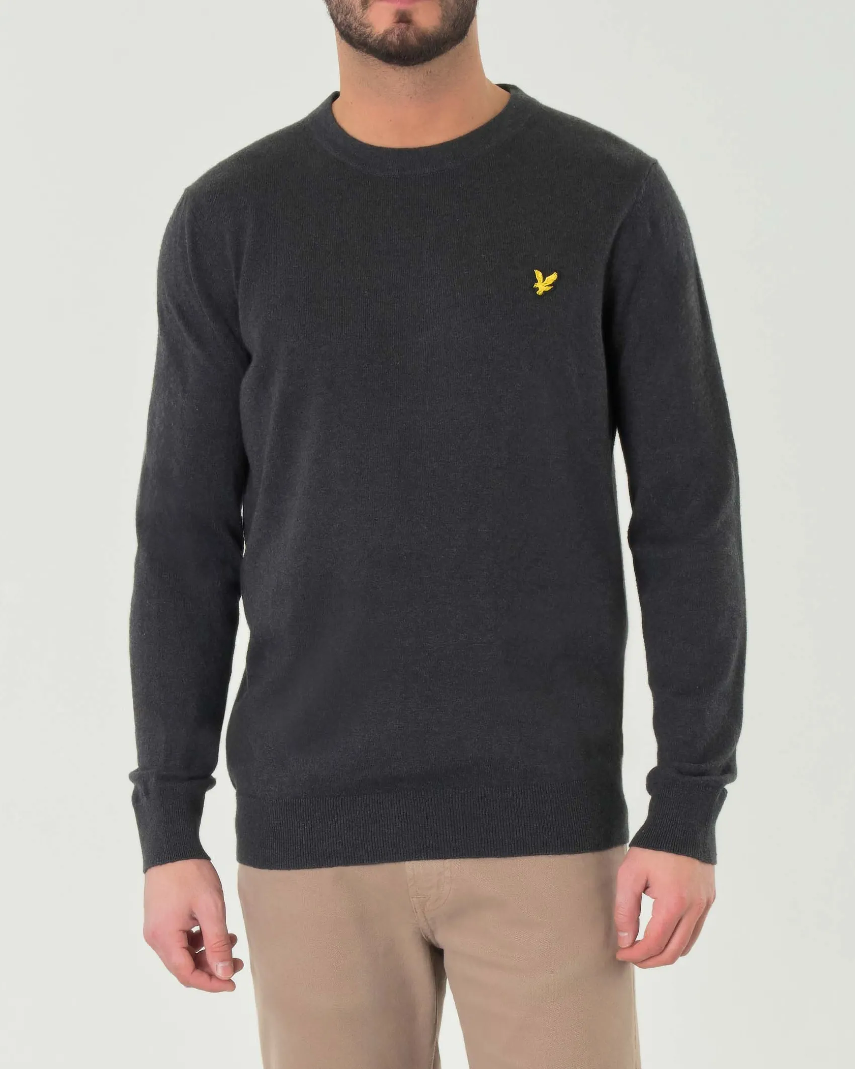 Maglia Lyle & Scott color antracite girocollo in misto cotone e lana merino