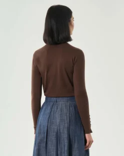 Maglia marrone Hlo! in misto viscosa con polsini alti lavorati a costine con bottoncini in metallo satinato