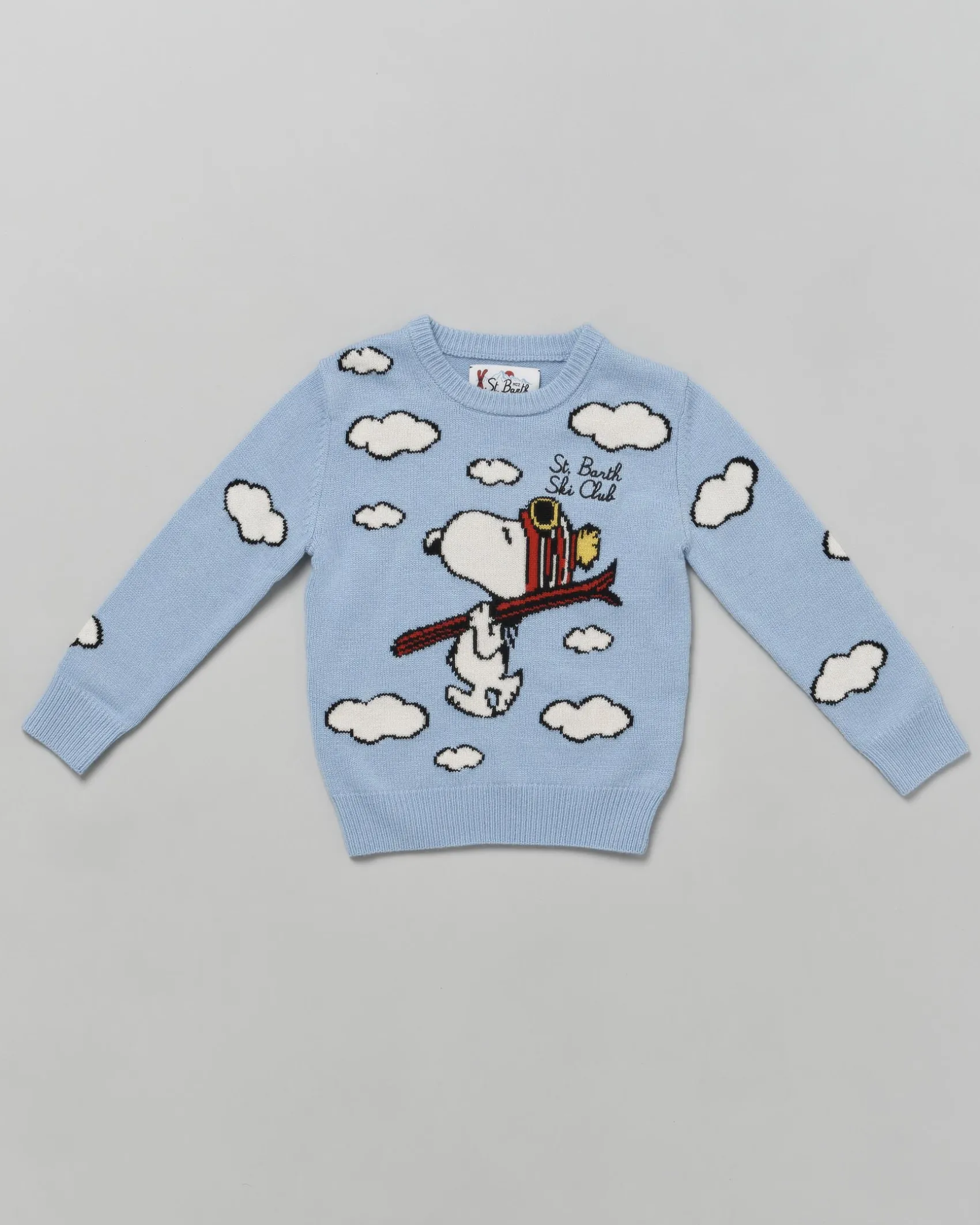 Maglia MC2 Saint Barth azzurra in lana e cashmere con Snoopy nuvolette