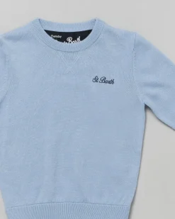 Maglia MC2 Saint Barth azzurra in lana e cashmere logata
