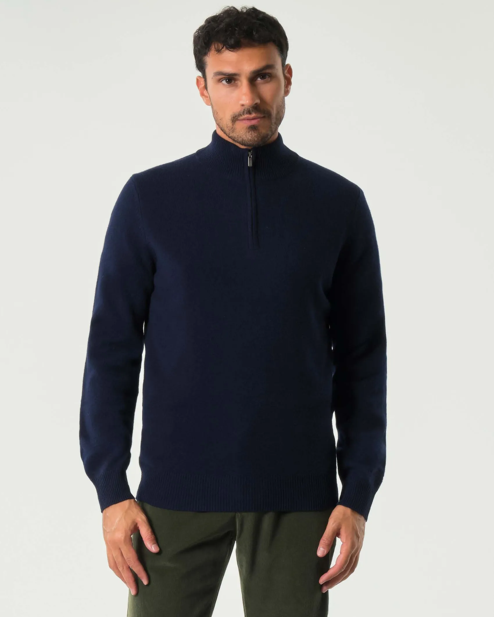 Maglia MC2 Saint Barth blu in lambswool di pura lana con apertura a mezza zip