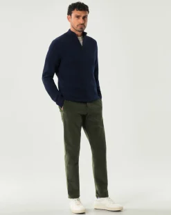 Maglia MC2 Saint Barth blu in lambswool di pura lana con apertura a mezza zip