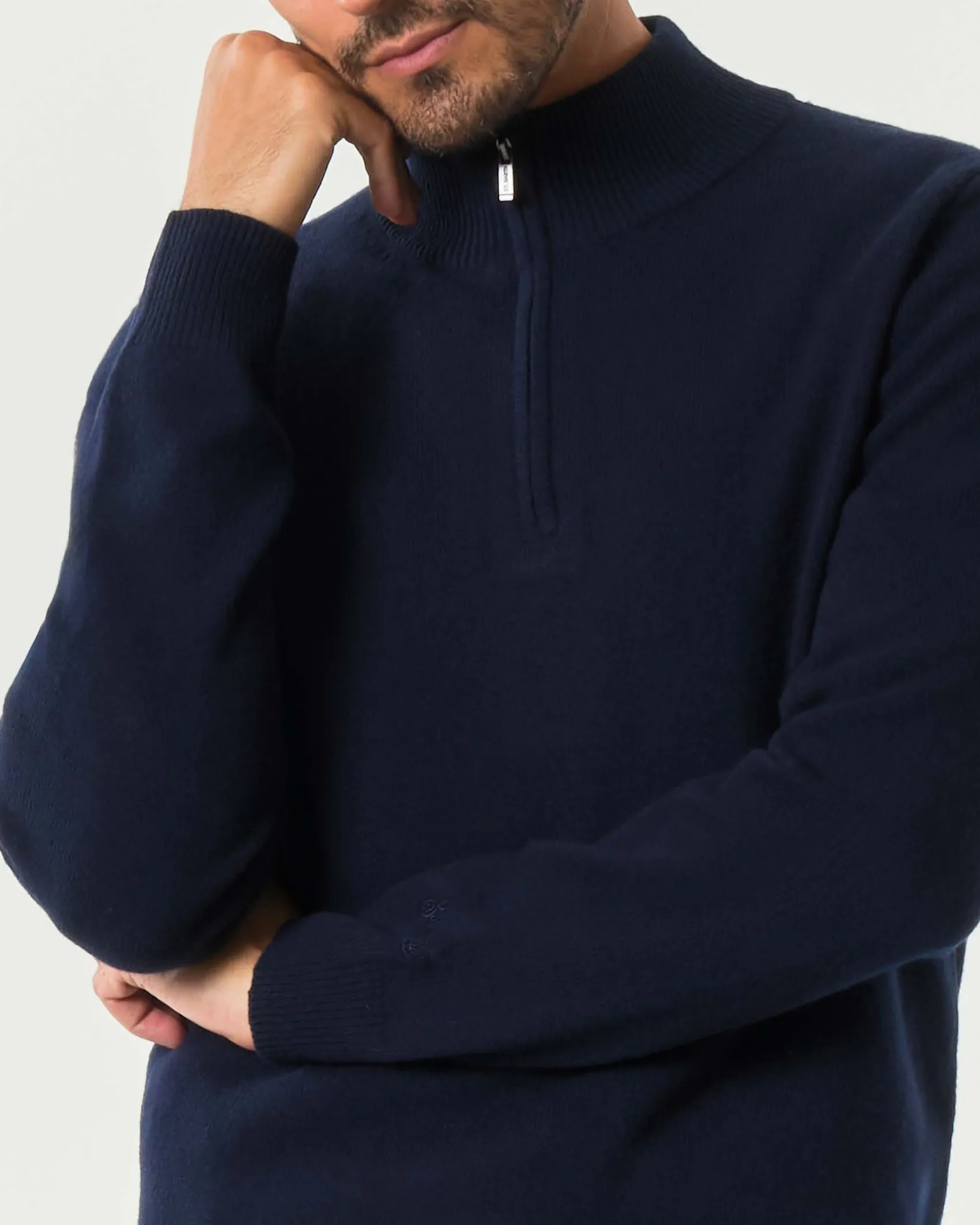 Maglia MC2 Saint Barth blu in lambswool di pura lana con apertura a mezza zip