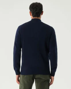 Maglia MC2 Saint Barth blu in lambswool di pura lana con apertura a mezza zip