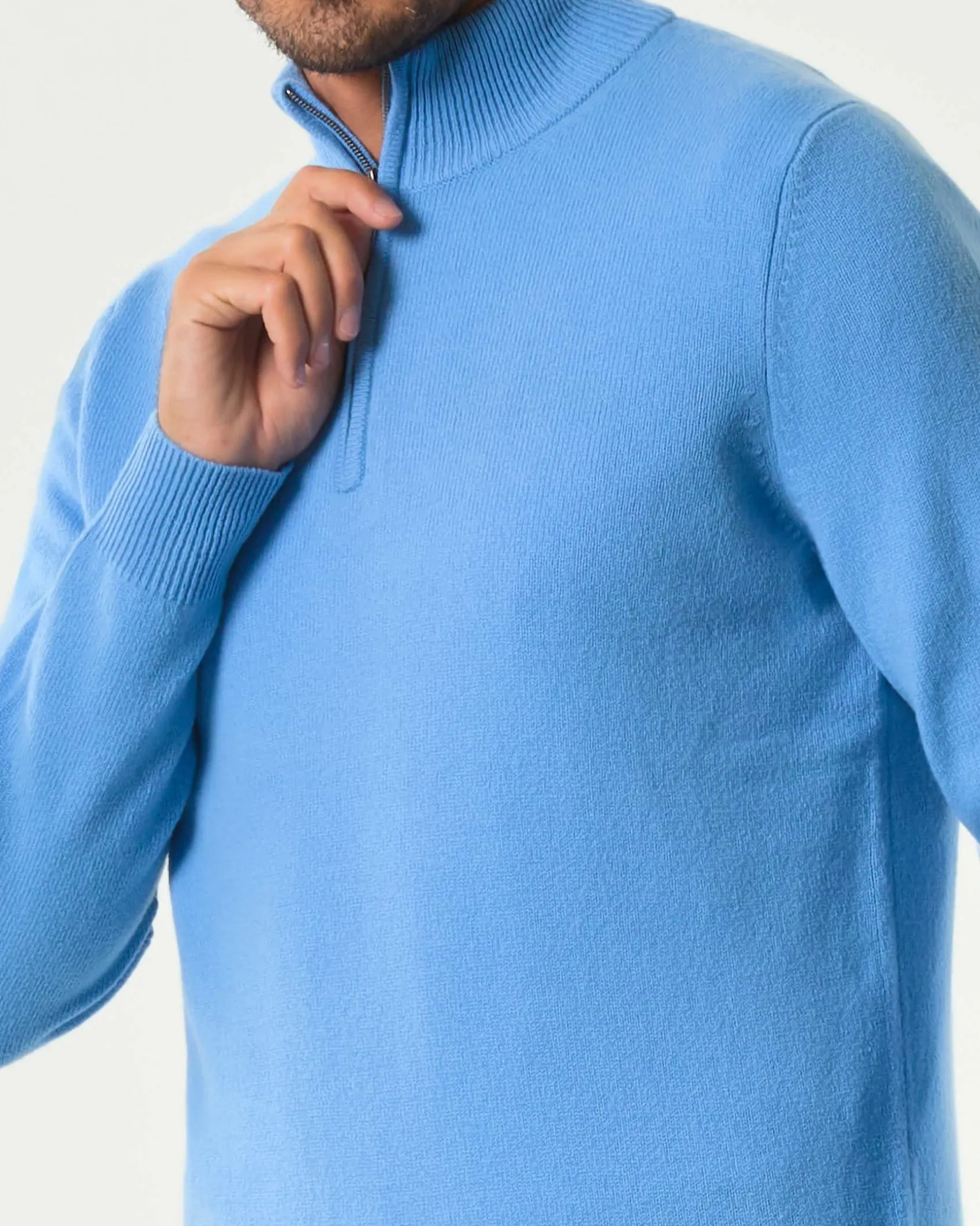 Maglia MC2 Saint Barth celeste in lambswool di pura lana con apertura a mezza zip