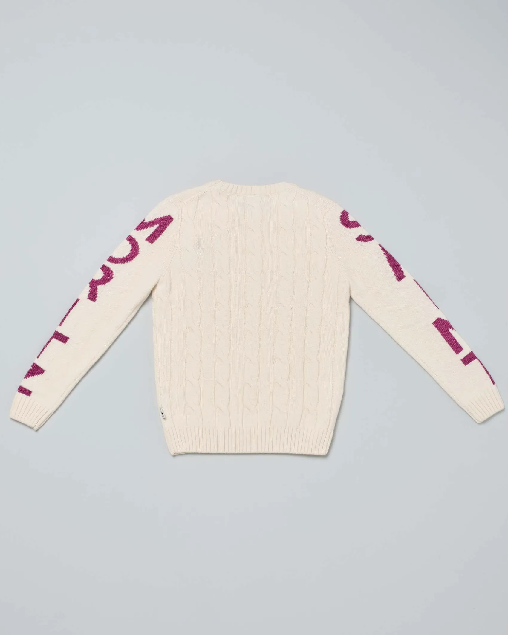 Maglia MC2 Saint Barth color panna in misto lana e cashmere con maxi scritta Saint Moritz sulle maniche