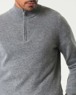 Maglia MC2 Saint Barth grigia in lambswool di pura lana con apertura a mezza zip