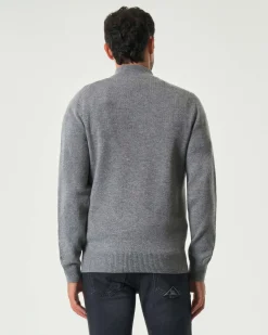 Maglia MC2 Saint Barth grigia in lambswool di pura lana con apertura a mezza zip