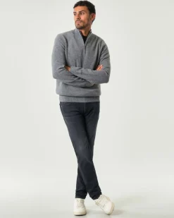 Maglia MC2 Saint Barth grigia in lambswool di pura lana con apertura a mezza zip