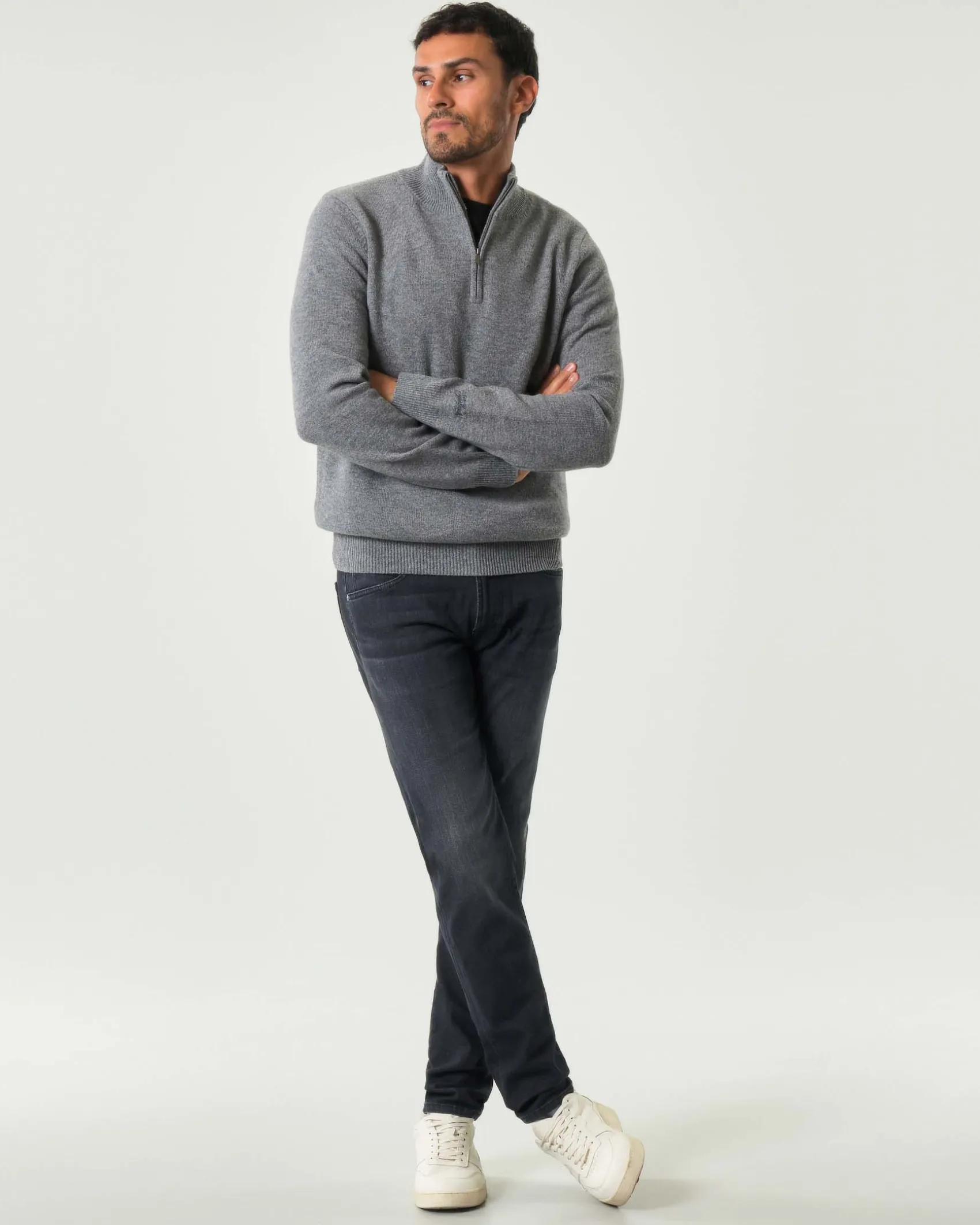 Maglia MC2 Saint Barth grigia in lambswool di pura lana con apertura a mezza zip