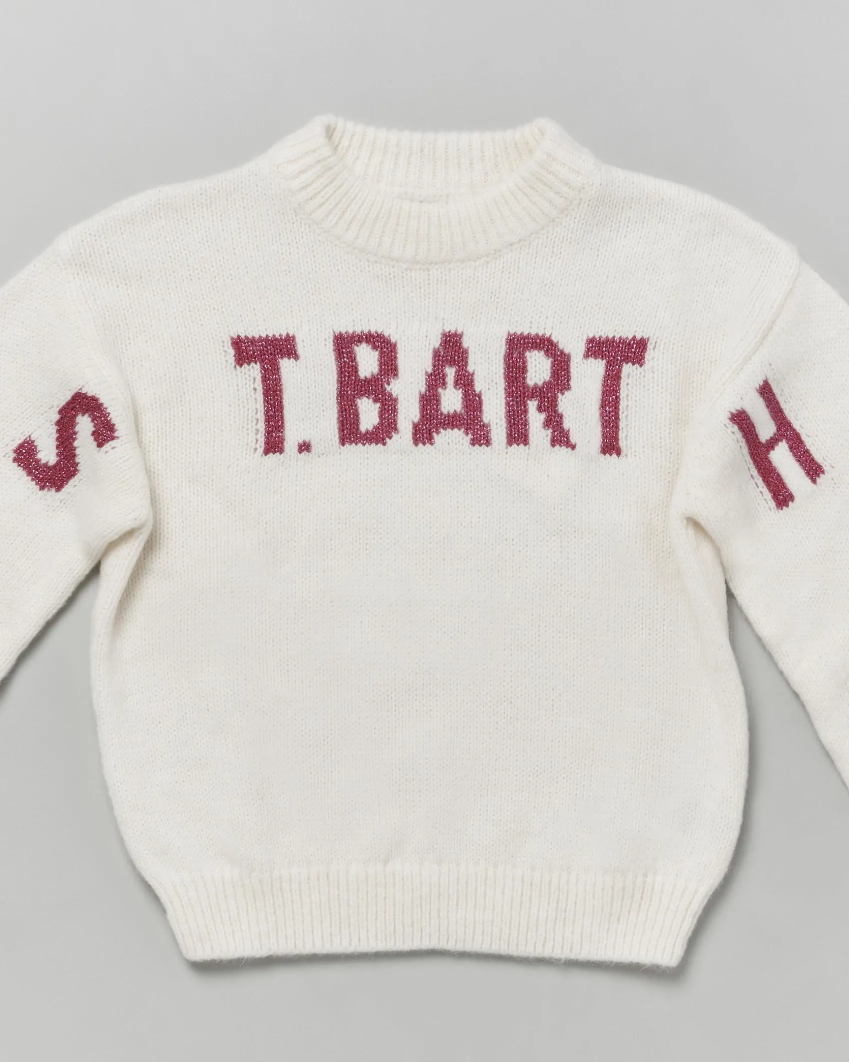 Maglia MC2 Saint Barth panna in misto alpaca con scritta rosa glitterata