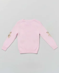 Maglia MC2 Saint Barth rosa in misto lana e cashmere con orsetti, scritta Beary Cute e fiocchi