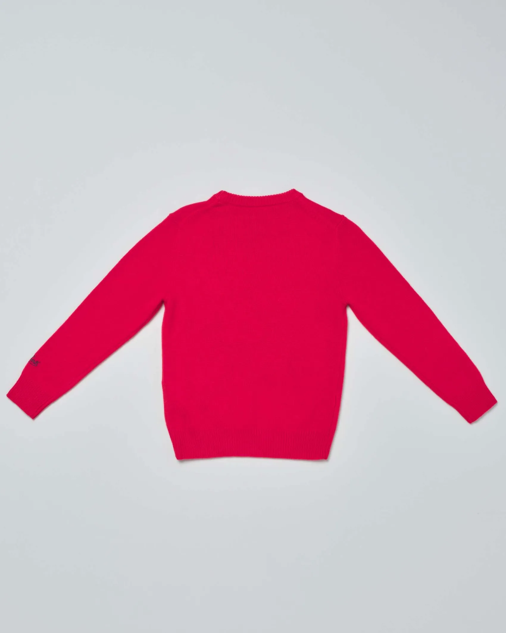 Maglia MC2 Saint Barth rossa in misto lana e cashmere con fantasia Snoopy e scritta Dear Santa