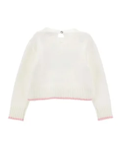 Maglia Monnalisa bianca in misto lana e viscosa con orsetta strass