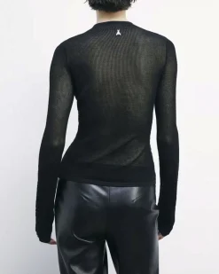 Maglia nera Patrizia Pepe aderente in pizzo di misto viscosa semi trasparente a motivo floreale