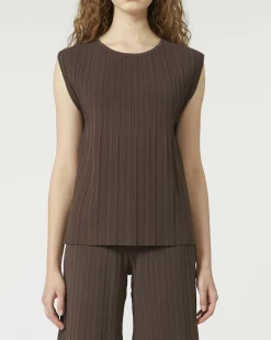 Maglia nera senza maniche Weekend Max Mara in misto viscosa plissè