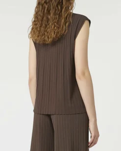 Maglia nera senza maniche Weekend Max Mara in misto viscosa plissè