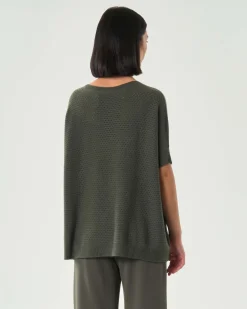 Maglia over verde militare Hlo! a maniche corte in misto viscosa a lavorazione a rete all over