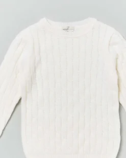 Maglia panna girocollo in pura lana con lavorazione a trecce