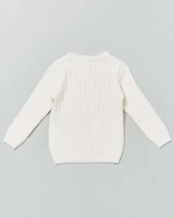 Maglia panna girocollo in pura lana con lavorazione a trecce