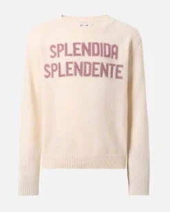Maglia panna MC2 Saint Barth in misto lana e cashmere con scritta 'Splendida Splendente'
