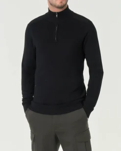 Maglia Paul Baker nera in viscosa a collo alto con apertura a mezza zip e pannello frontale micro armatura