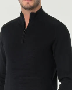 Maglia Paul Baker nera in viscosa a collo alto con apertura a mezza zip e pannello frontale micro armatura