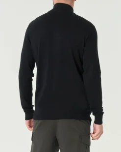 Maglia Paul Baker nera in viscosa a collo alto con apertura a mezza zip e pannello frontale micro armatura