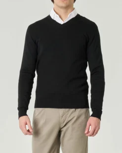 Maglia Paul Baker nera scollo a V tinta unita