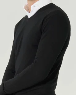 Maglia Paul Baker nera scollo a V tinta unita