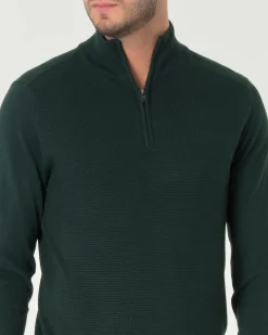 Maglia Paul Baker verde scuro in viscosa a collo alto con apertura a mezza zip e pannello frontale micro armatura