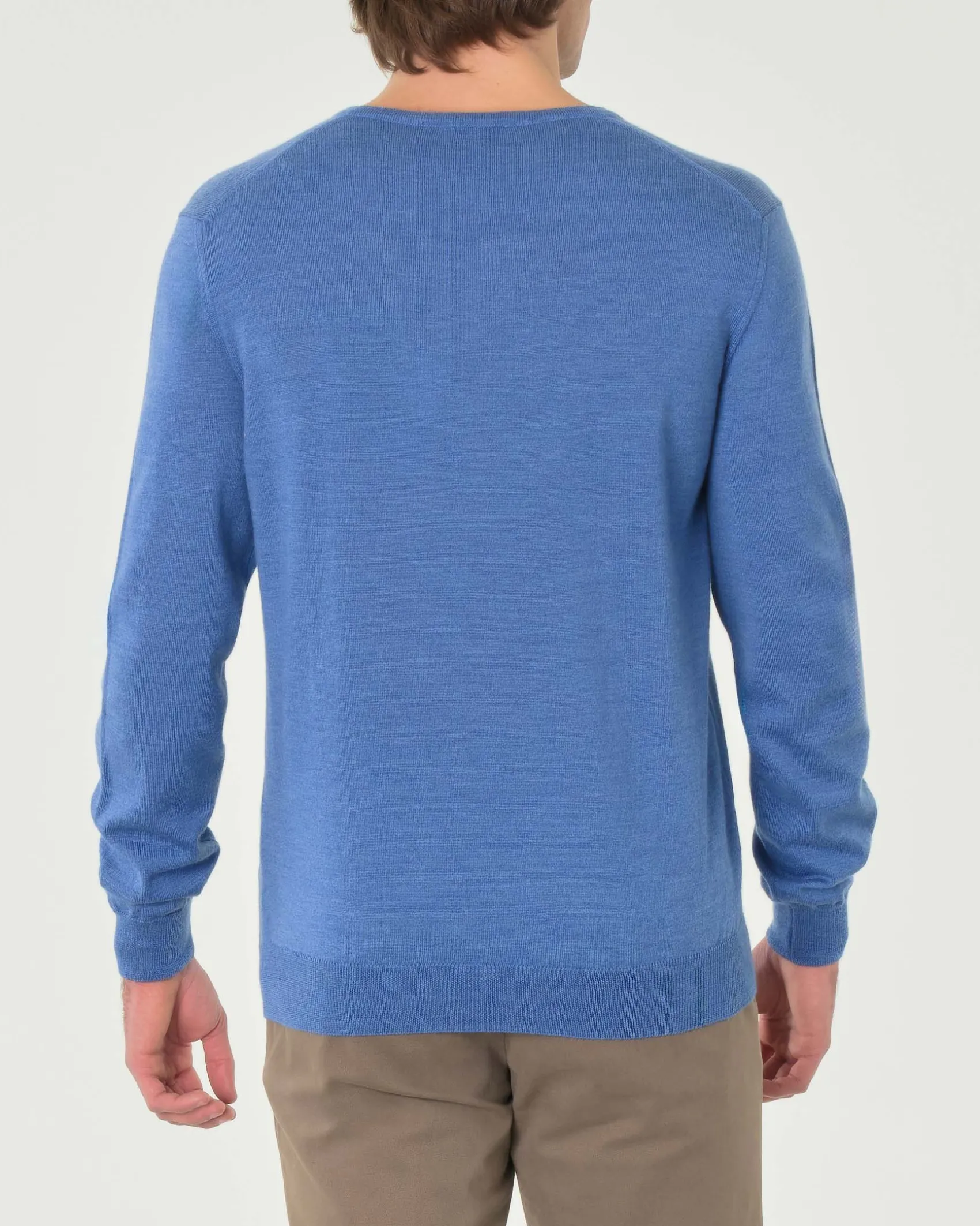 Maglia Pellizzari celeste con scollo a V in pura lana merino