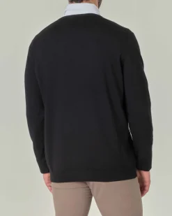 Maglia Pellizzari con scollo a V nera in pura lana merino