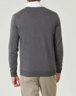 Maglia Pellizzari con scollo a V grigio medio in pura lana merino