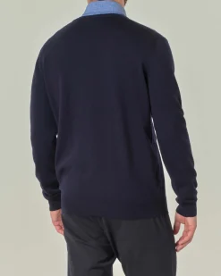 Maglia Pellizzari con scollo a V blu navy in pura lana merino