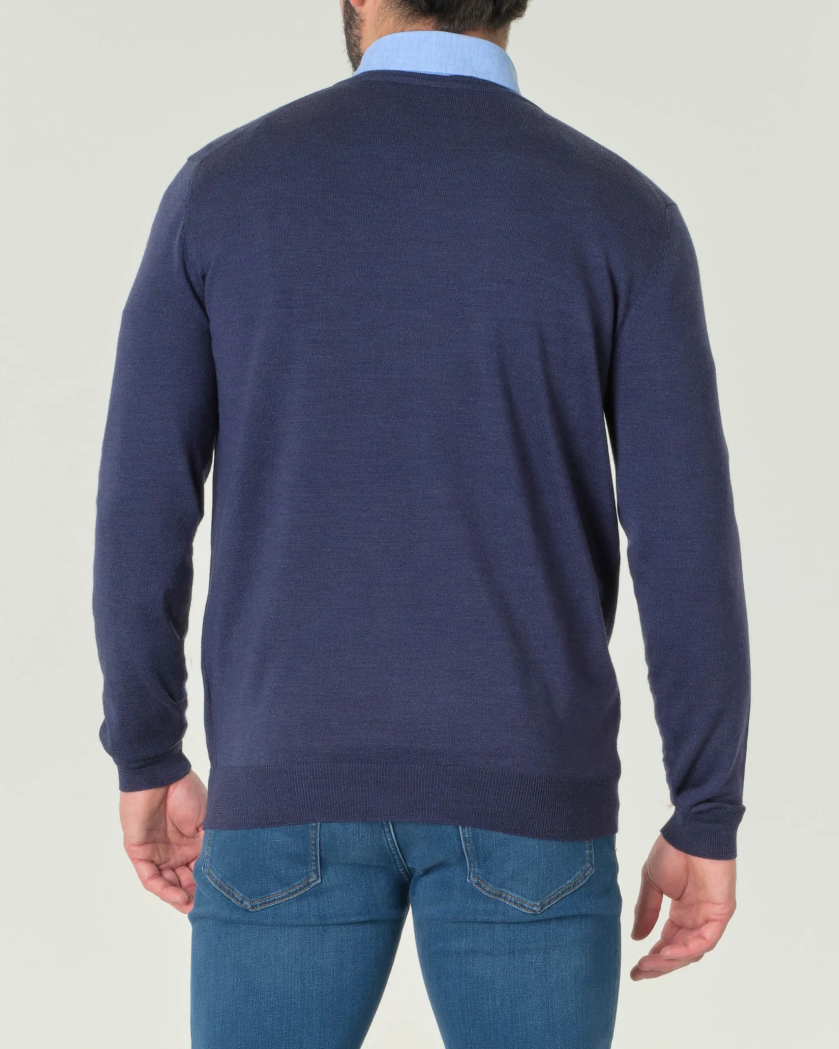 Maglia Pellizzari con scollo a V blu melange in pura lana merino