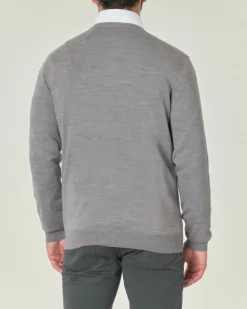 Maglia Pellizzari con scollo a V grigio in pura lana merino