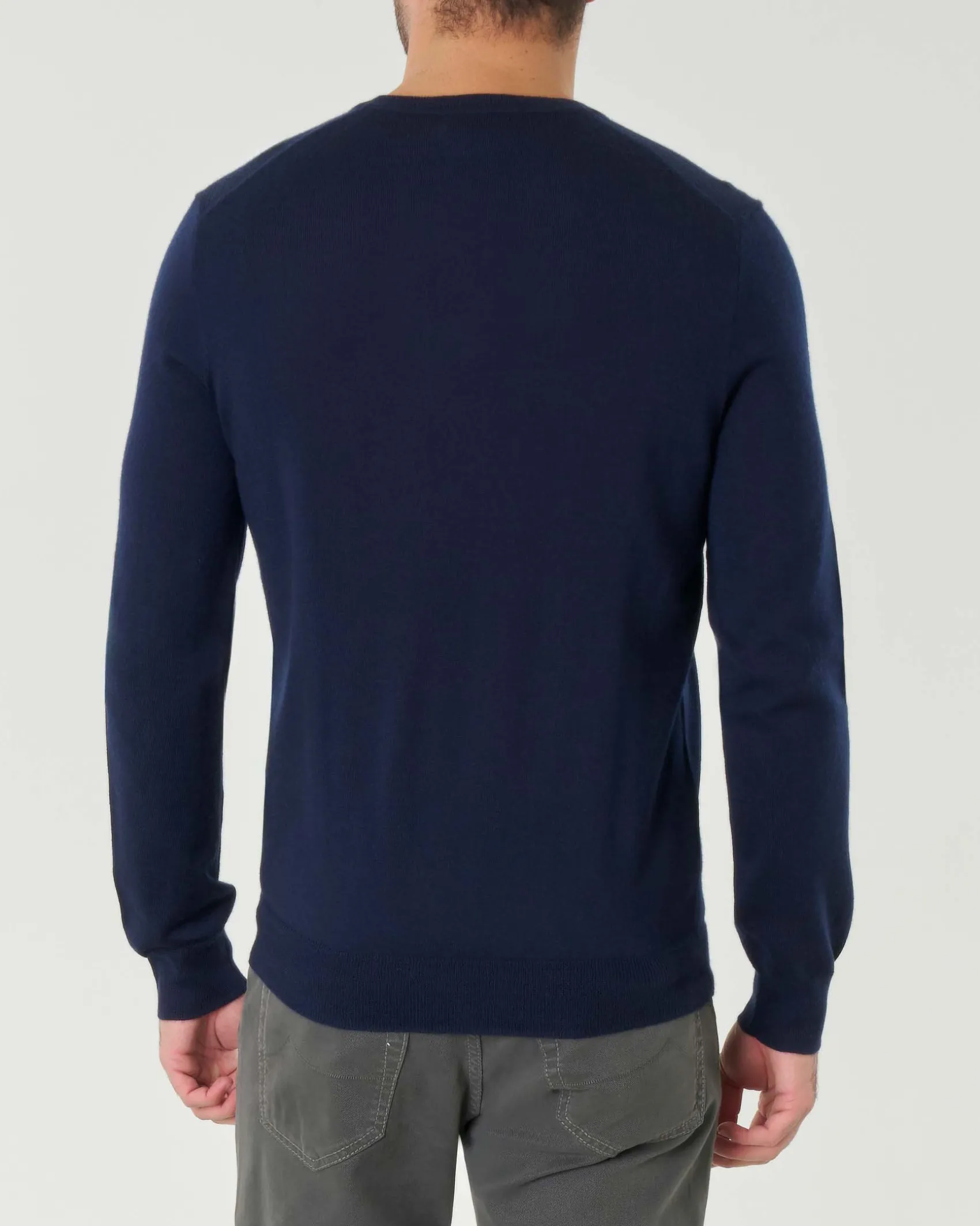 Maglia Polo Ralph Lauren blu girocollo in pura lana merino con logo pony ricamato in tono sul petto